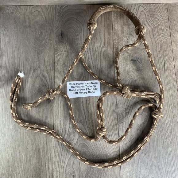 Unbranded Other - Rope Halter Hard Nose Correction Training Rope Brown & Tan 3/8" Soft Floppy Rope